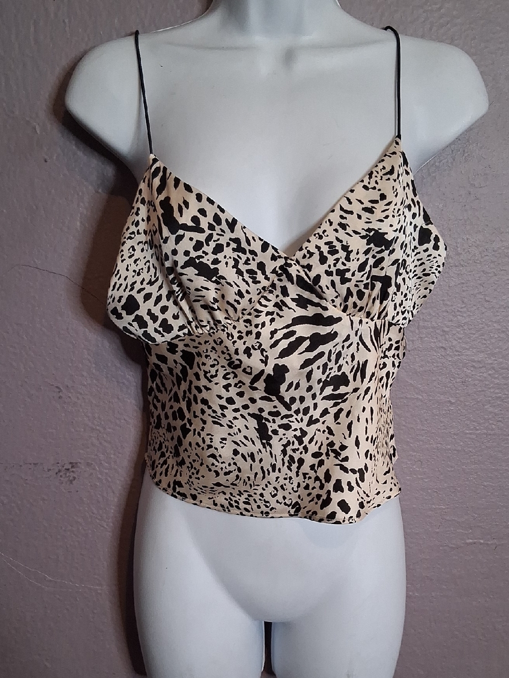 Timing Black & Beige Leopard-Print Satin Cami